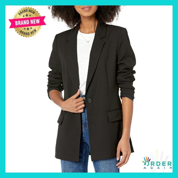 Jackets & Blazers - Long Blazer Power Suiting Notched Collar Elegant Minimal Chic Workwear